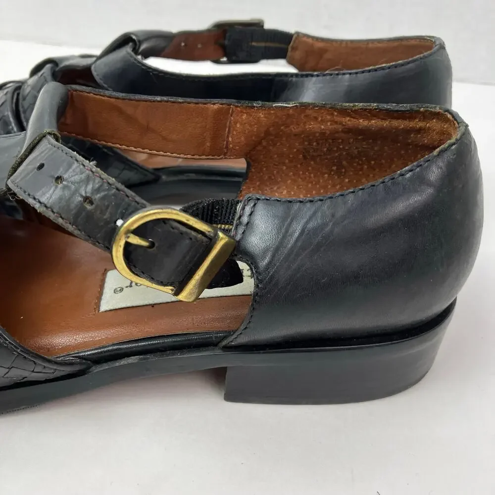 Etienne Aigner Sz 6.5 Vintage 90s T-strap Closed Toe Fisherman Sandals Black